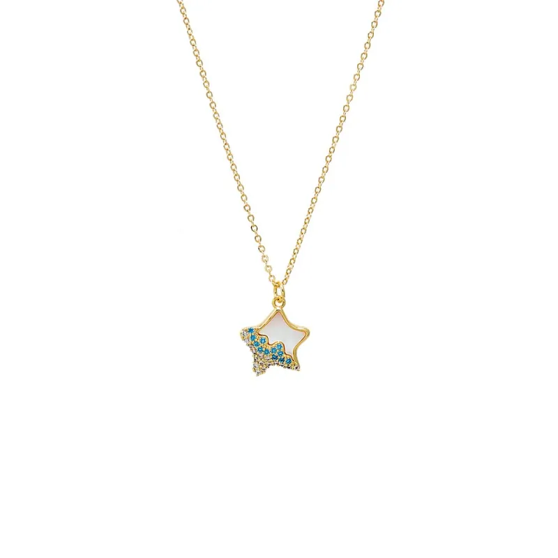 Pavé Multi Color Star & Mother of Pearl Pendant Necklace sold by Adina Eden's