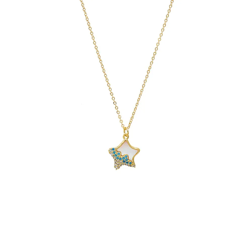 Pavé Multi Color Star & Mother of Pearl Pendant Necklace sold by Adina Eden's