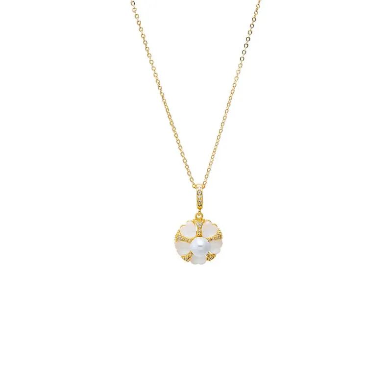 Mother of Pearl Clover Medallion Pendant Necklace sold by Adina Eden's