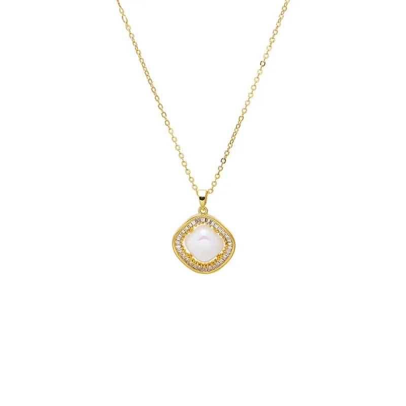 MOP & CZ Cushion Pendant Necklace sold by Adina Eden's