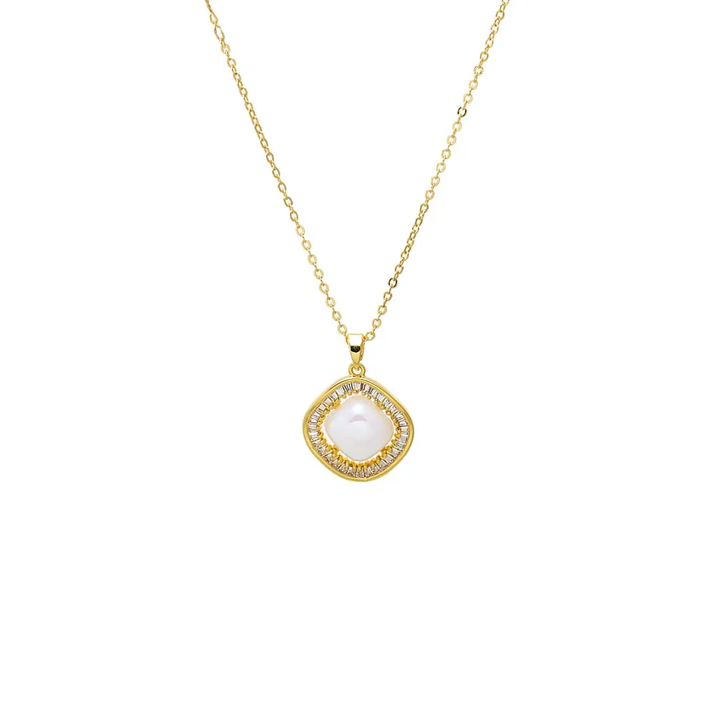 MOP & CZ Cushion Pendant Necklace sold by Adina Eden's