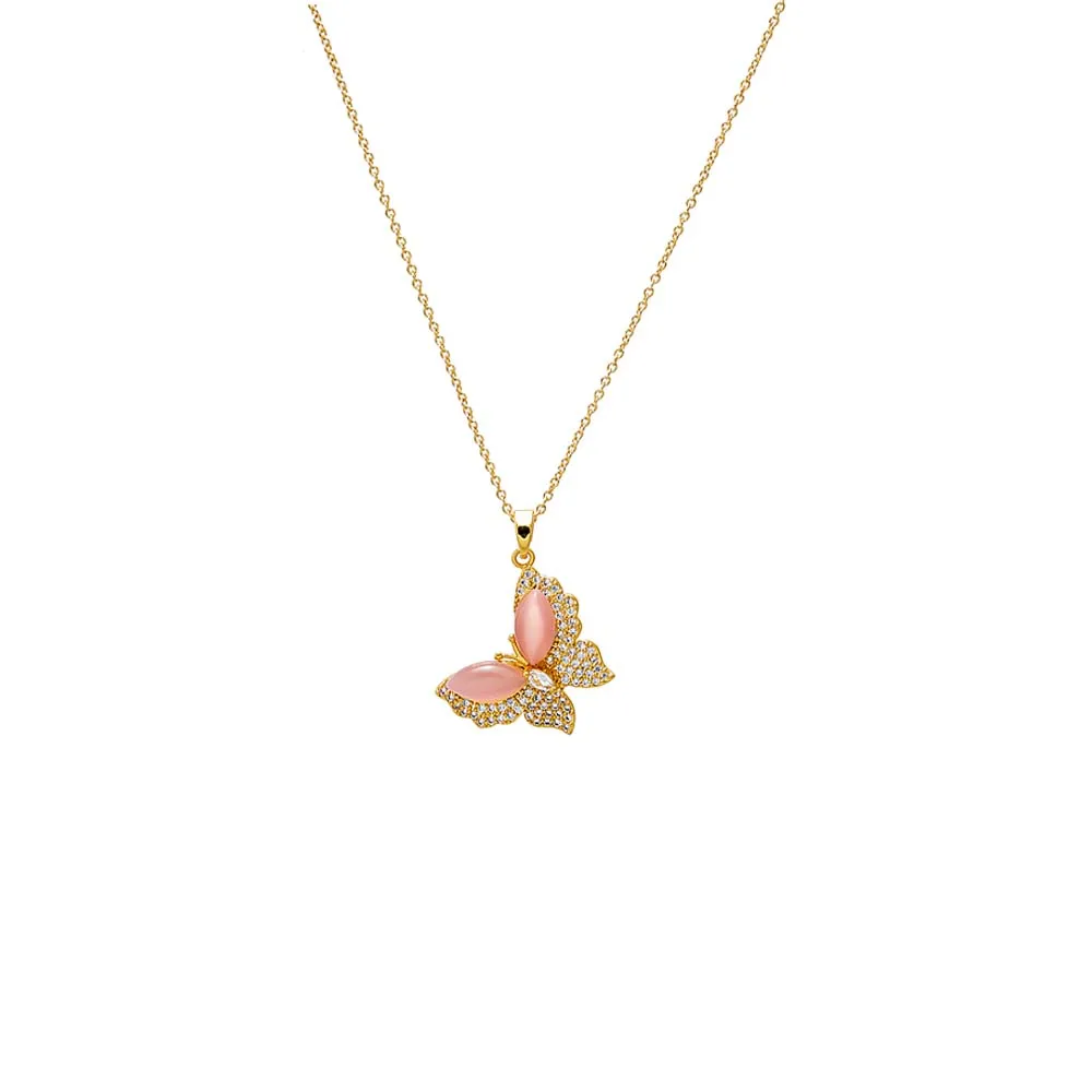 Pink Mother of Pearl Butterfly Pendant Necklace sold by Adina Eden's