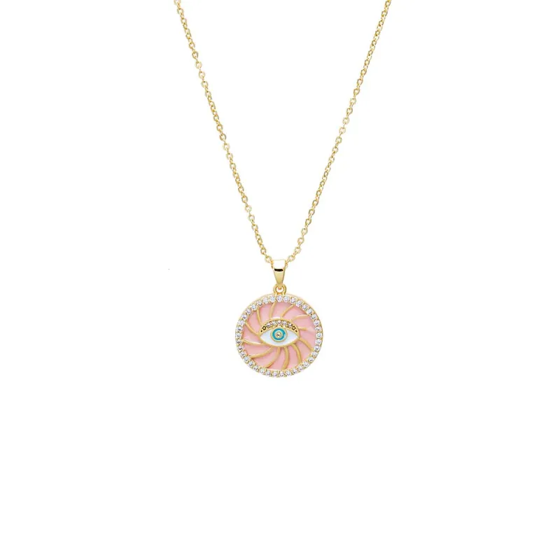 Colored Enamel Evil Eye Disc Pendant Necklace sold by Adina Eden's