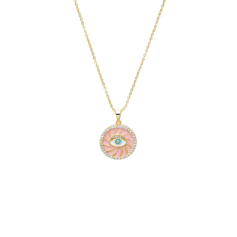 Colored Enamel Evil Eye Disc Pendant Necklace sold by Adina Eden's