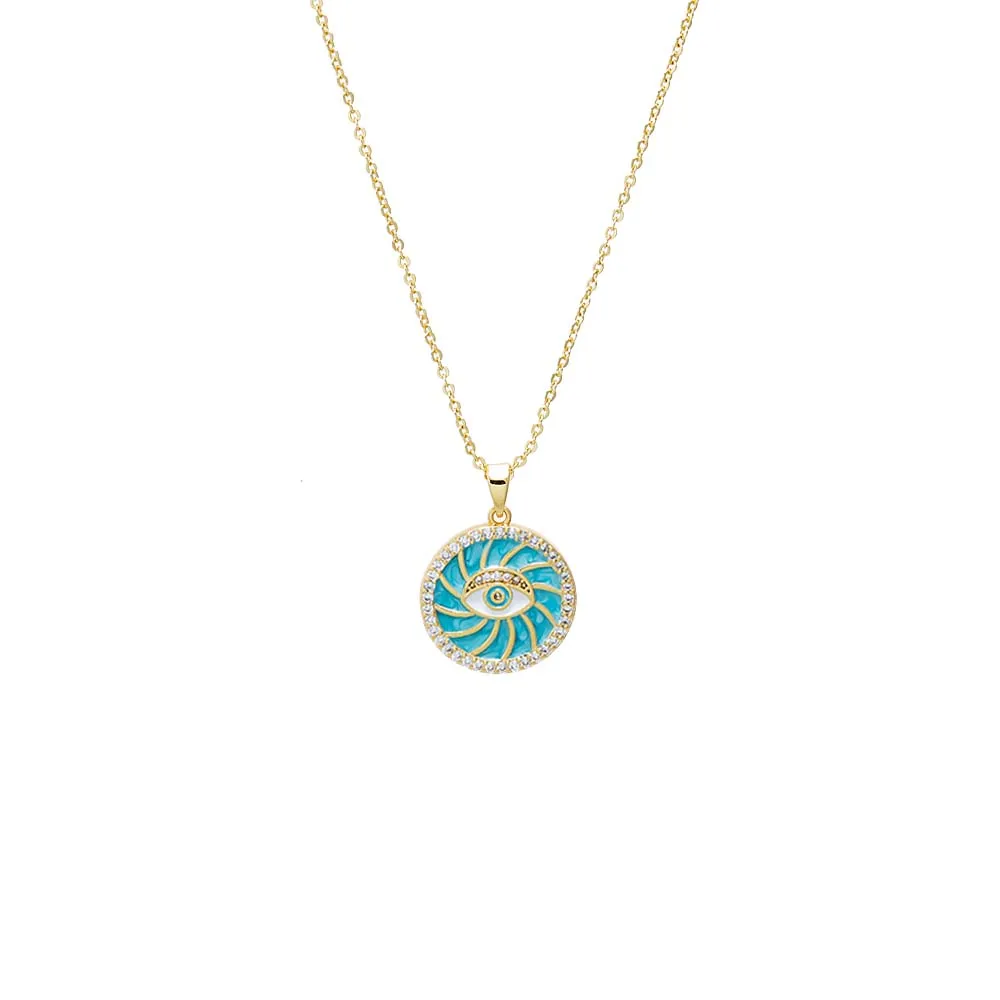 Colored Enamel Evil Eye Disc Pendant Necklace sold by Adina Eden's product image thumbnail 2