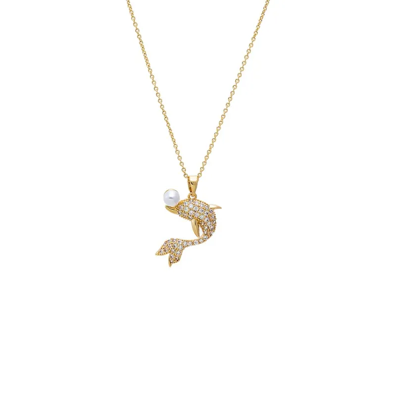 Pave Dolphin Pearl Pendant Necklace sold by Adina Eden's