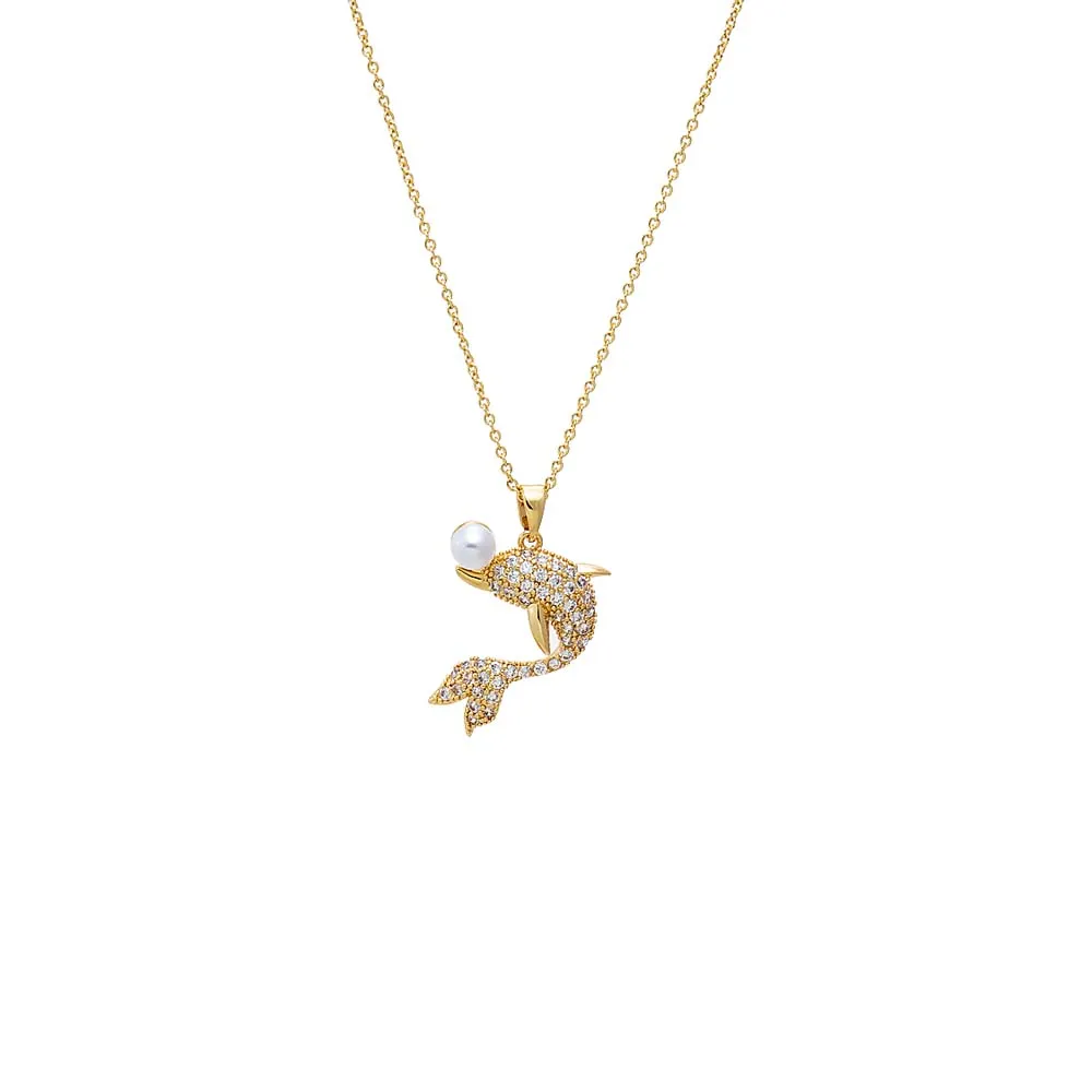 Pave Dolphin Pearl Pendant Necklace sold by Adina Eden's