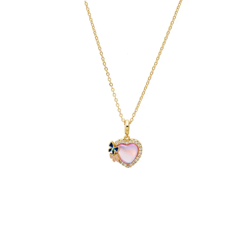 Pink Mother of Pearl Heart Pendant Necklace sold by Adina Eden's
