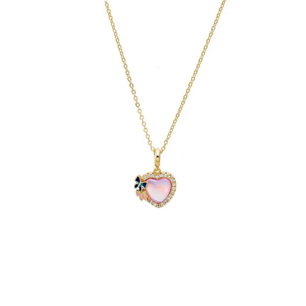 Pink Mother of Pearl Heart Pendant Necklace sold by Adina Eden's
