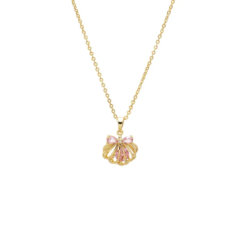 Pink Bow Seashell Pendant Necklace made by Adina Eden's