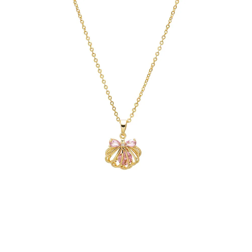Pink Bow Seashell Pendant Necklace sold by Adina Eden's