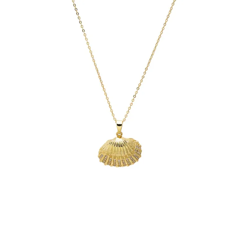 Pave Accent Seashell Pendant Necklace sold by Adina Eden's