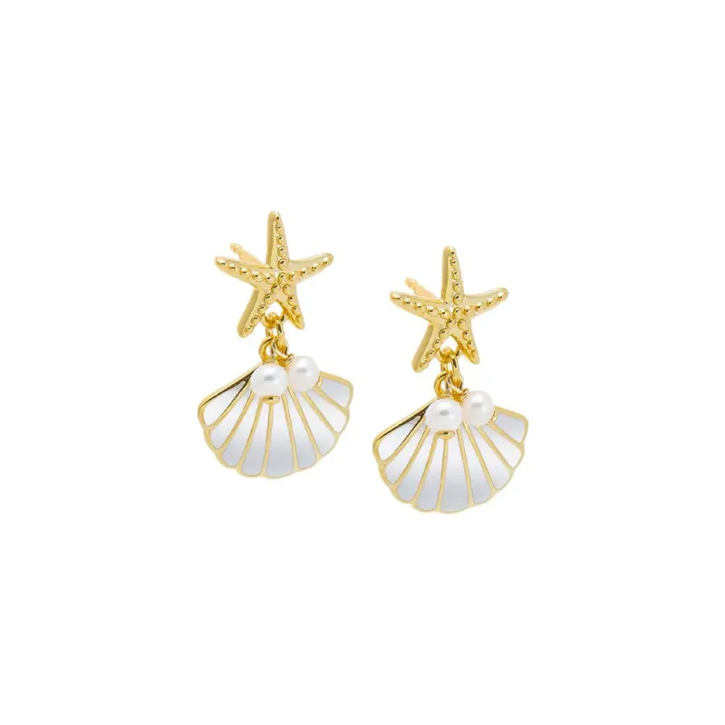 Nautical Pearl Accent Drop Stud Earring sold by Adina Eden's