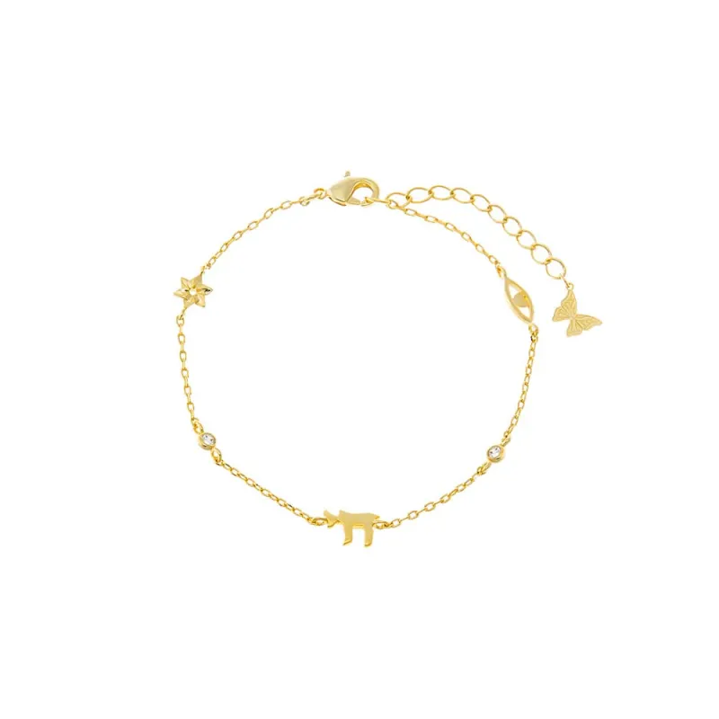 Mini CZ Bezel Jewish Charm Bracelet sold by Adina Eden's
