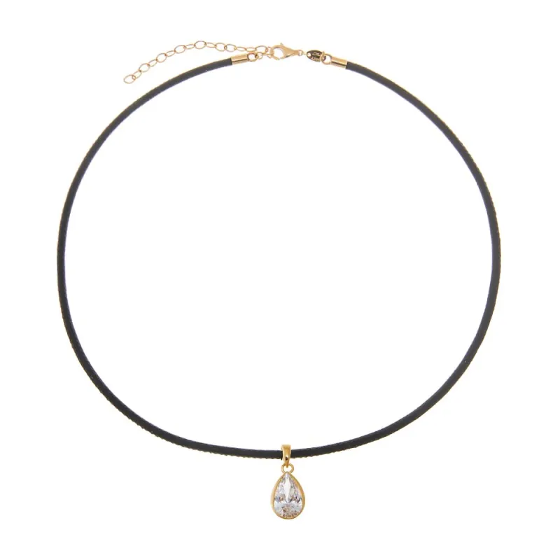 Lab Grown Diamond Pear Bezel Leather Chain Necklace 14K sold by Adina Eden's