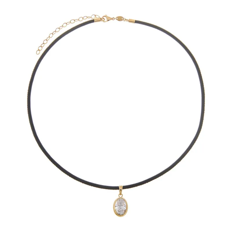 Lab Grown Diamond Oval Bezel Leather Chain Necklace 14K sold by Adina Eden's