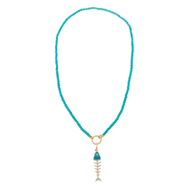 Turquoise Beaded Toggle Fish Charm Necklace 14K sold by Adina Eden's