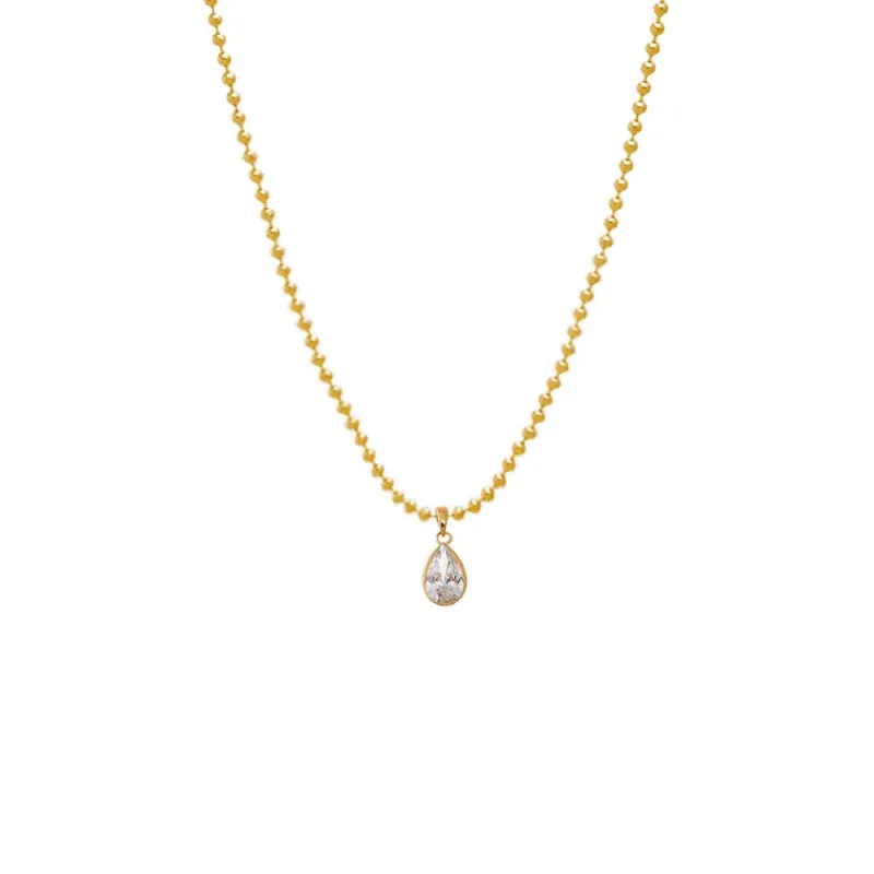 Lab Grown Diamond Pear Bezel Ball Link Necklace 14K sold by Adina Eden's