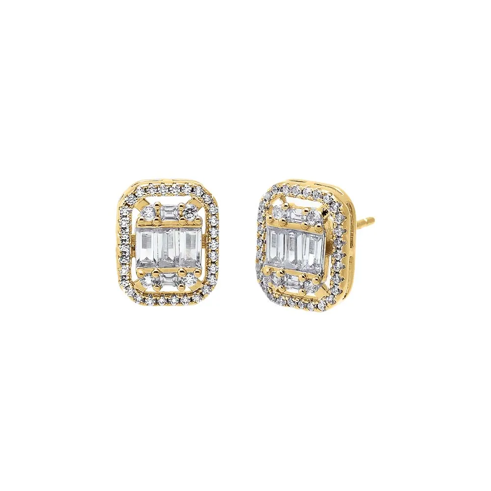 CZ Rectangular Halo Stud Earring sold by Adina Eden's