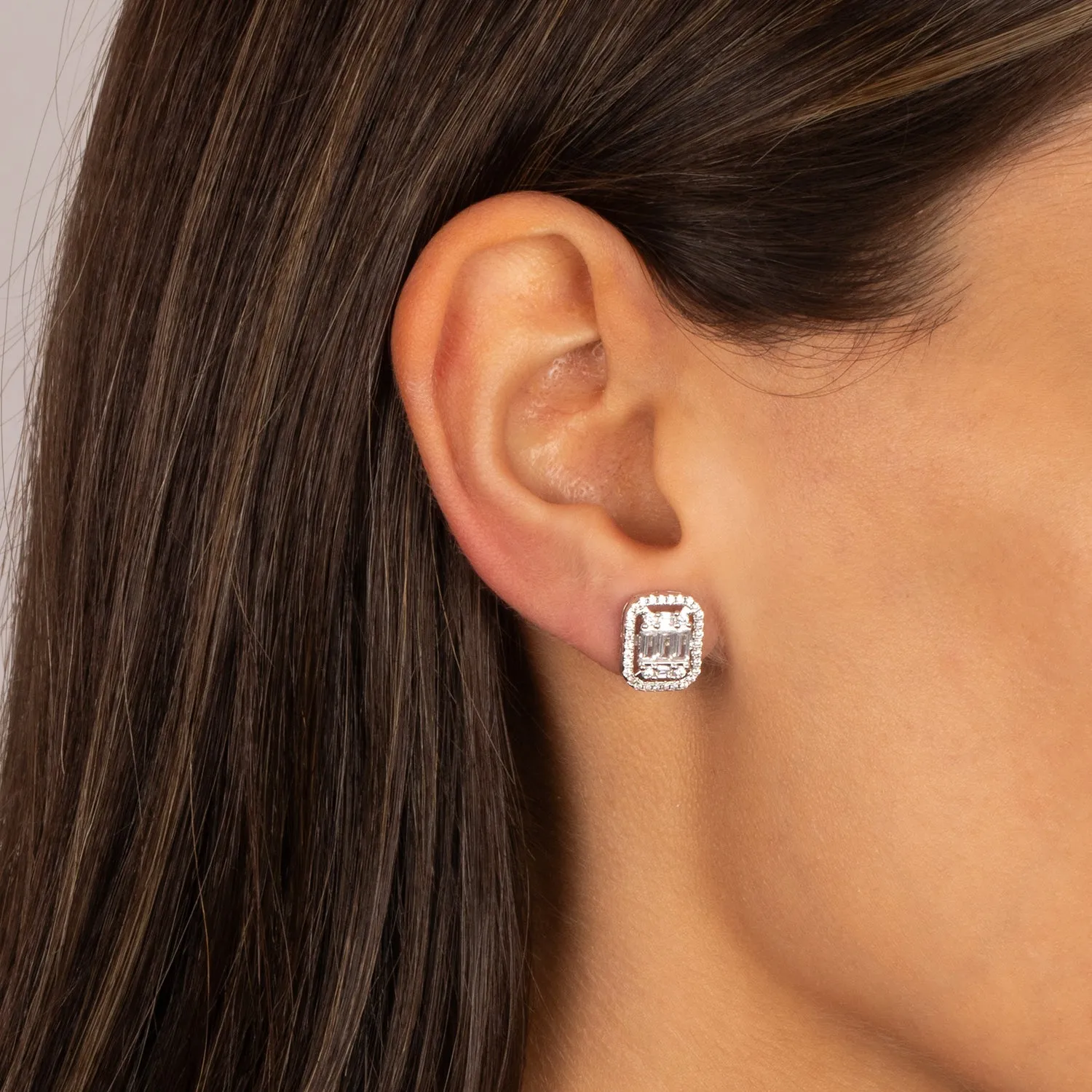 CZ Rectangular Halo Stud Earring sold by Adina Eden's product image thumbnail 2