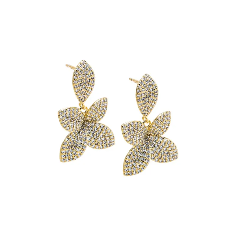 CZ Double Pavé Flower Drop Earring sold by Adina Eden's
