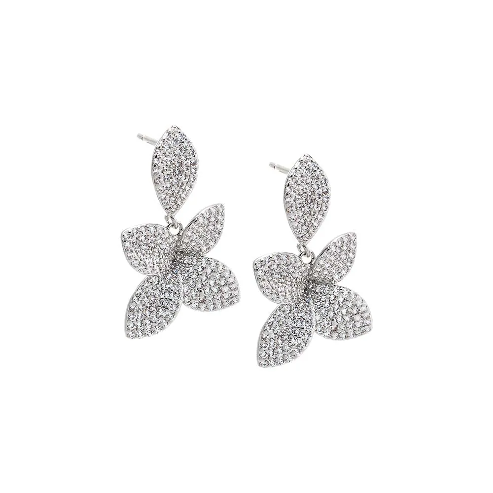CZ Double Pavé Flower Drop Earring sold by Adina Eden's product image thumbnail 3
