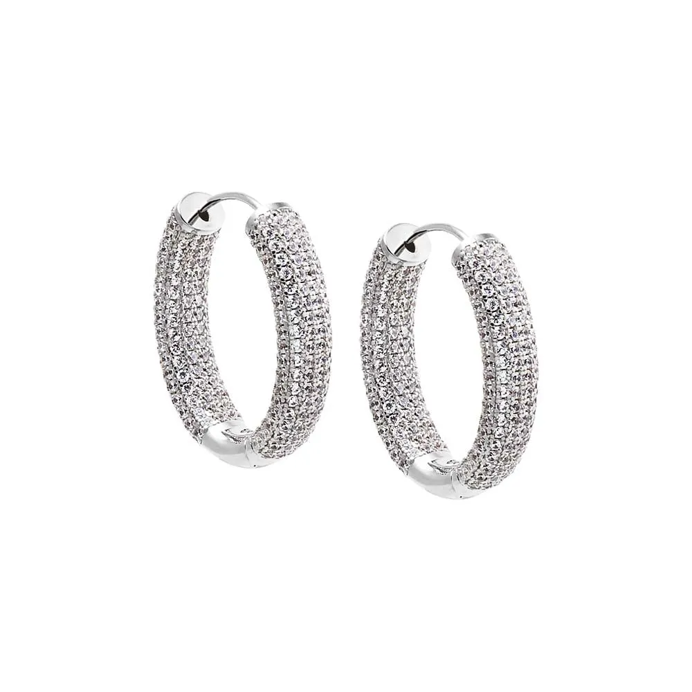 Oval CZ Pavé Wide Hoop Earring sold by Adina Eden's product image thumbnail 3