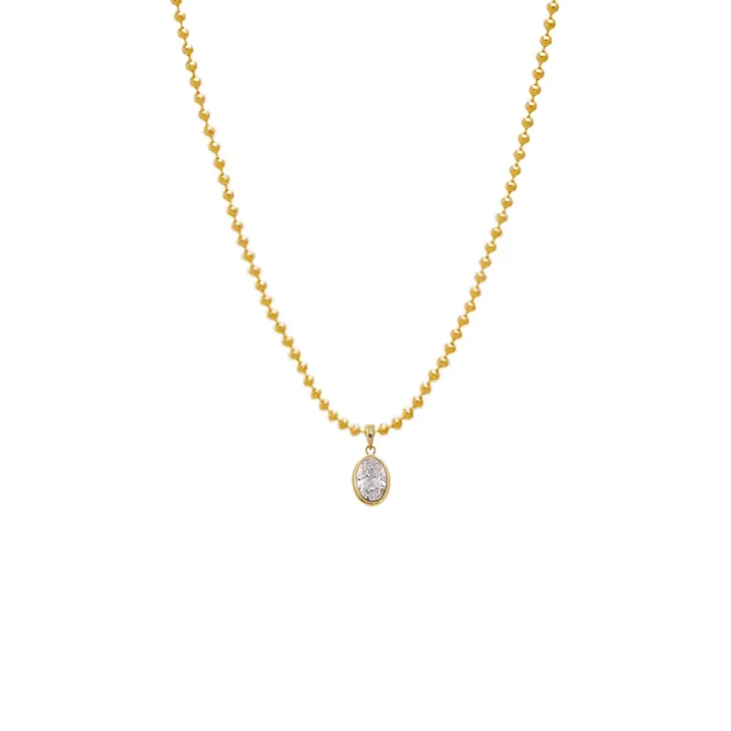 Lab Grown Diamond Oval Bezel Ball Link Necklace 14K sold by Adina Eden's