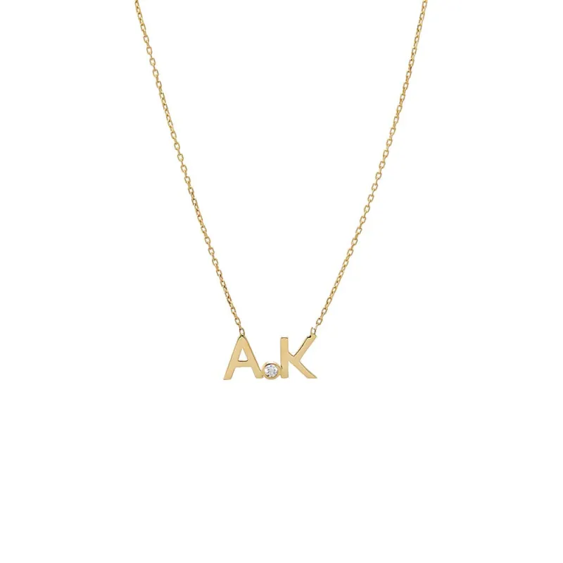 Solid Double Initail Diamond Bezel Necklace 14K sold by Adina Eden's