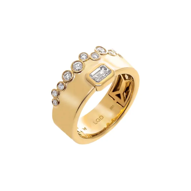 Lab Grown Diamond Round & Emerald Bezel Wide Band Ring 14K sold by Adina Eden's