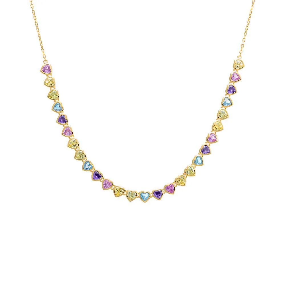 Colored CZ Bezel Hearts Necklace sold by Adina Eden's