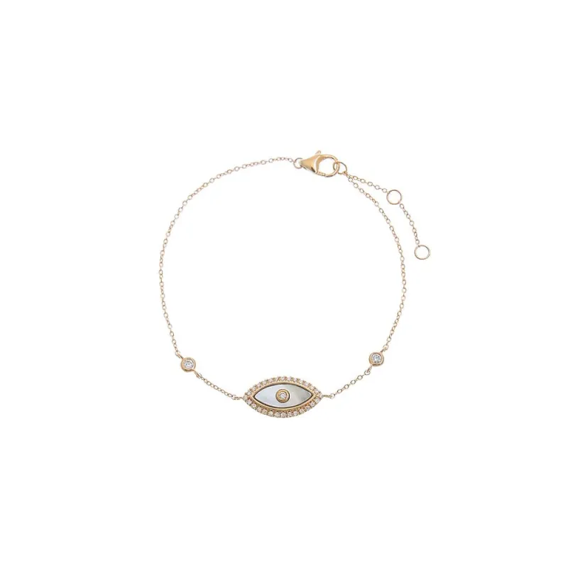Diamond Pave MOP Evil Eye Charm Bracelet 14K sold by Adina Eden's