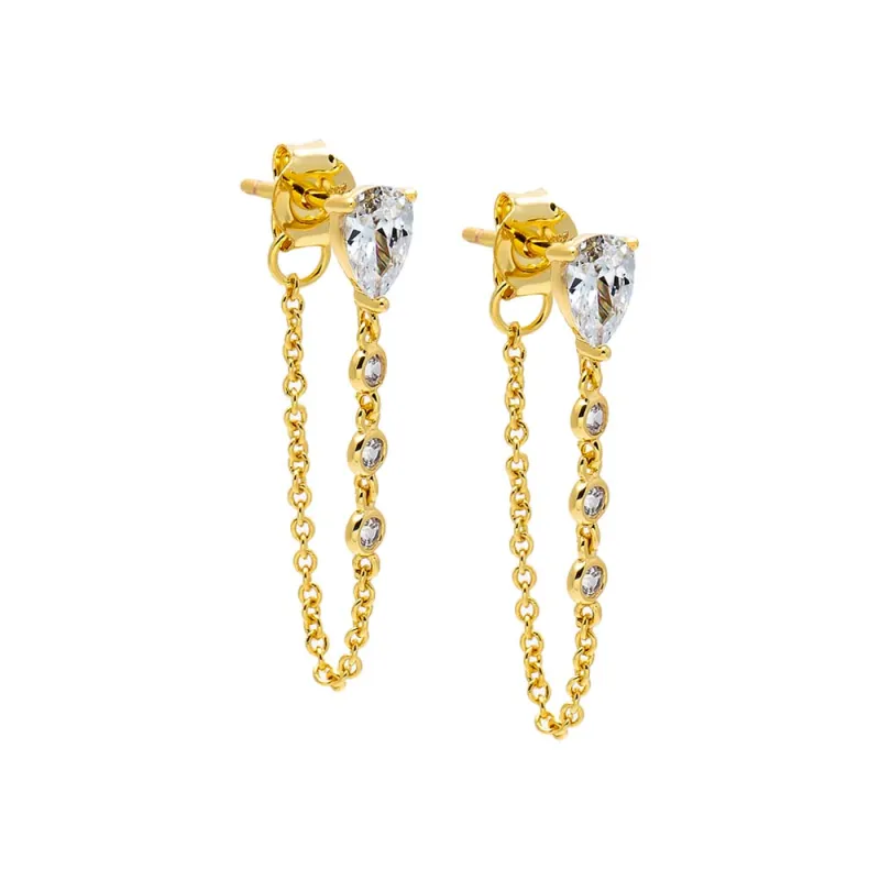 CZ Teardrop & Round Bezel Drop Stud Earring sold by Adina Eden's