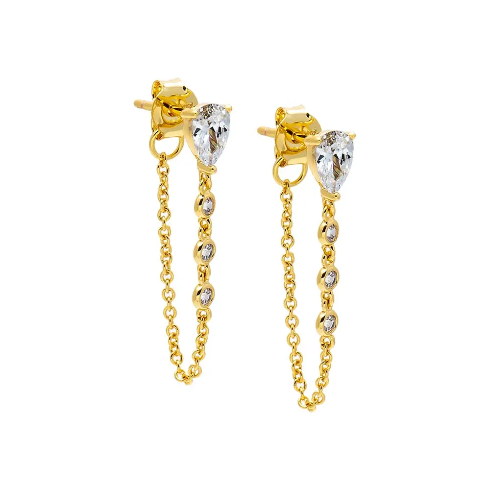 CZ Teardrop & Round Bezel Drop Stud Earring sold by Adina Eden's