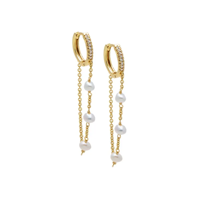 Dainty Pearl Drop Pave Huggie Earring sold by Adina Eden's