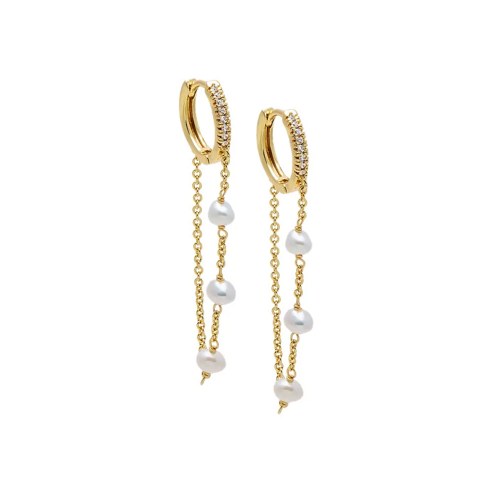 Dainty Pearl Drop Pave Huggie Earring sold by Adina Eden's