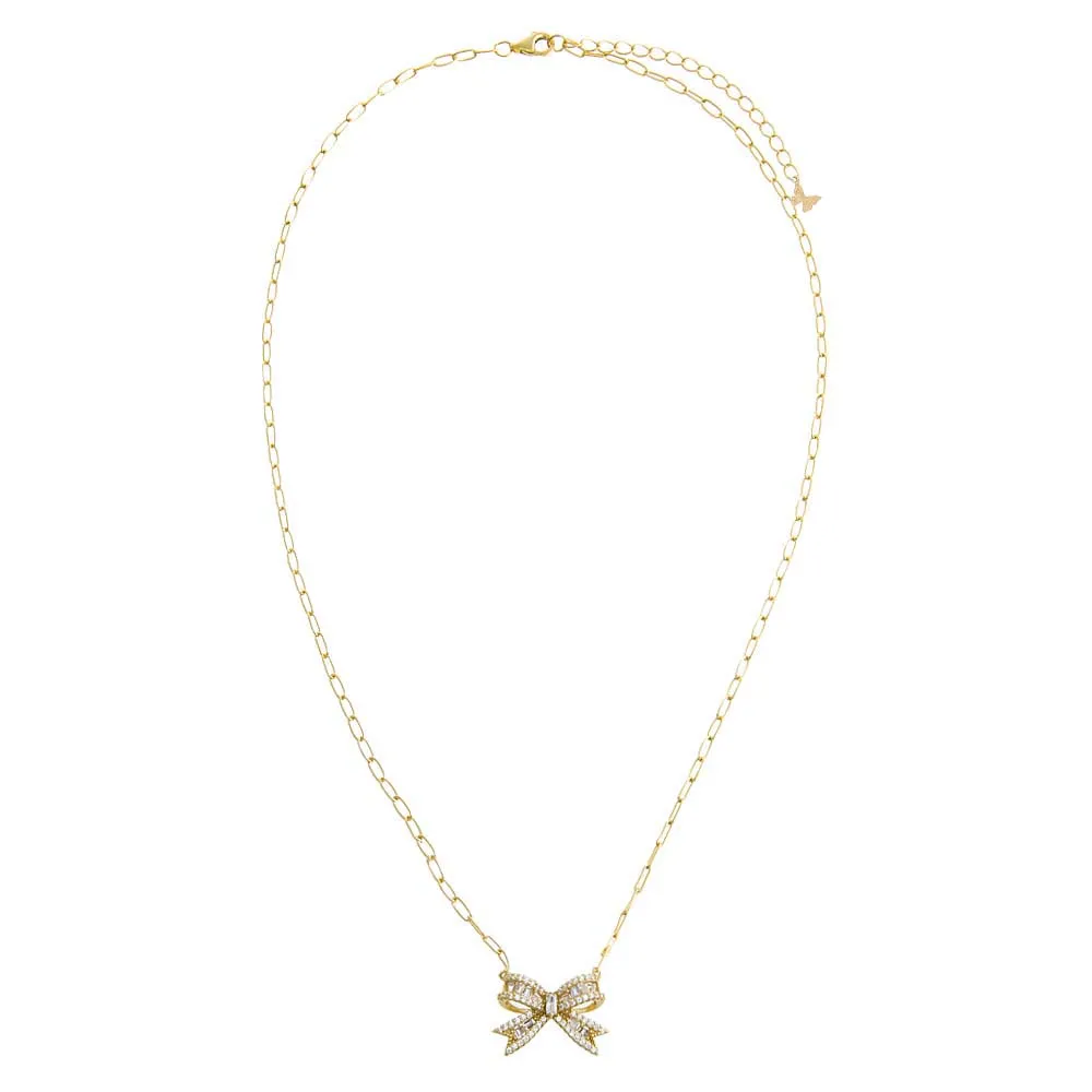 Pave X Baguette Mini Bow Tie Link Necklace sold by Adina Eden's product image thumbnail 3