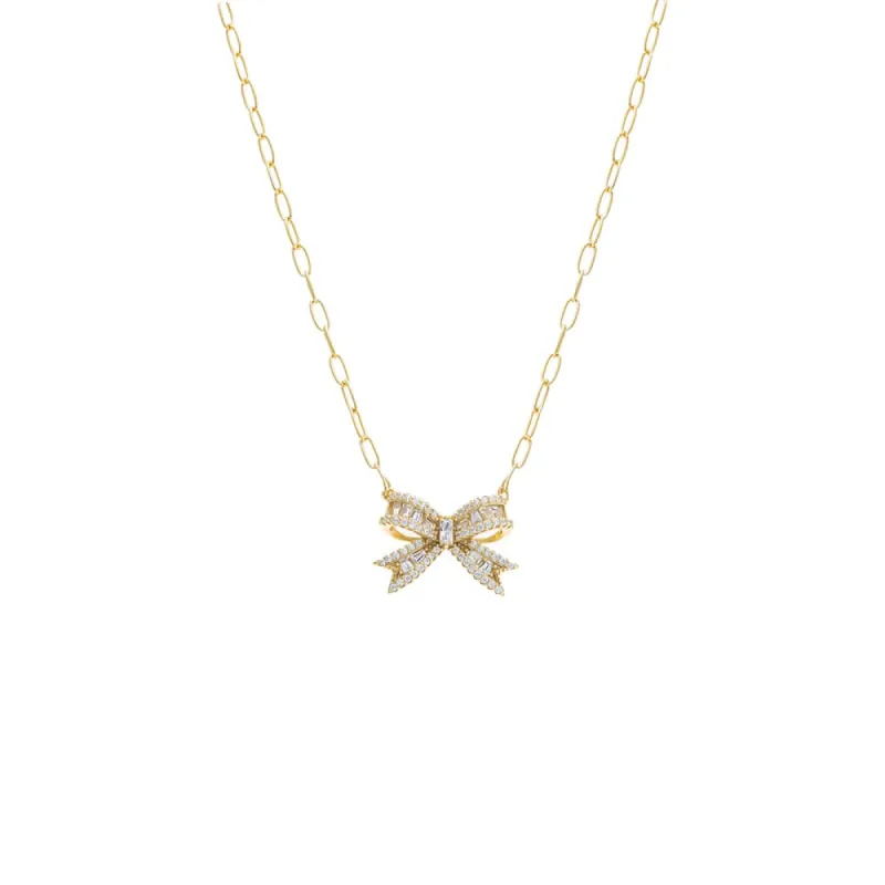 Pave X Baguette Mini Bow Tie Link Necklace sold by Adina Eden's