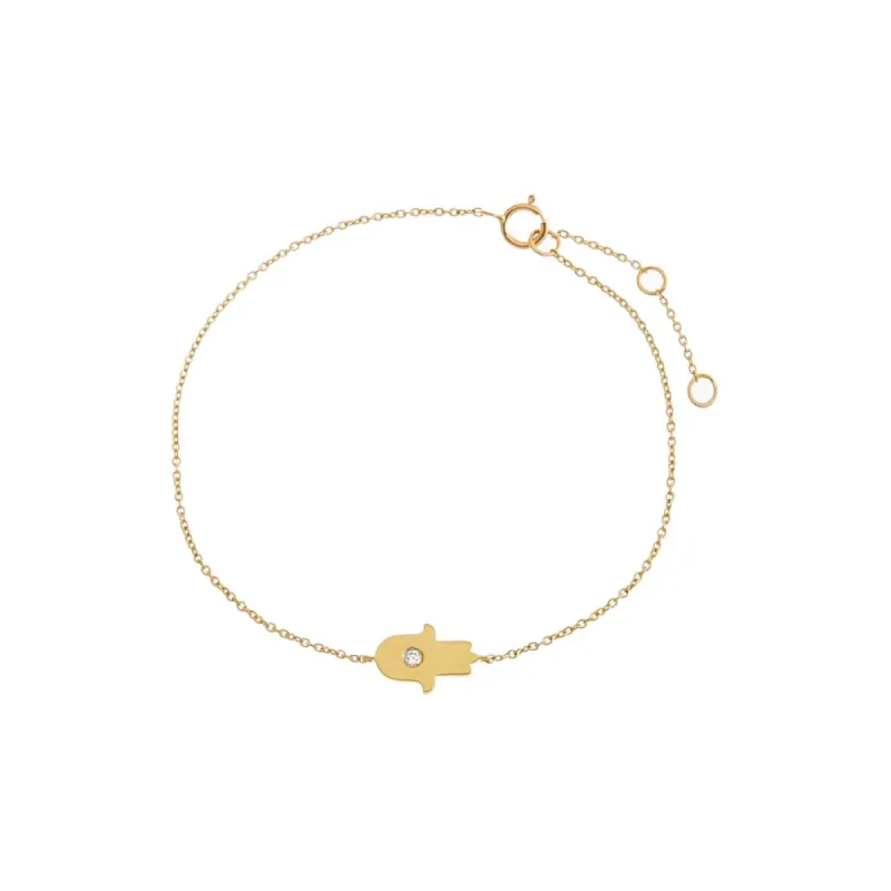 Diamond Solitaire Hamsa Bracelet 14K sold by Adina Eden's