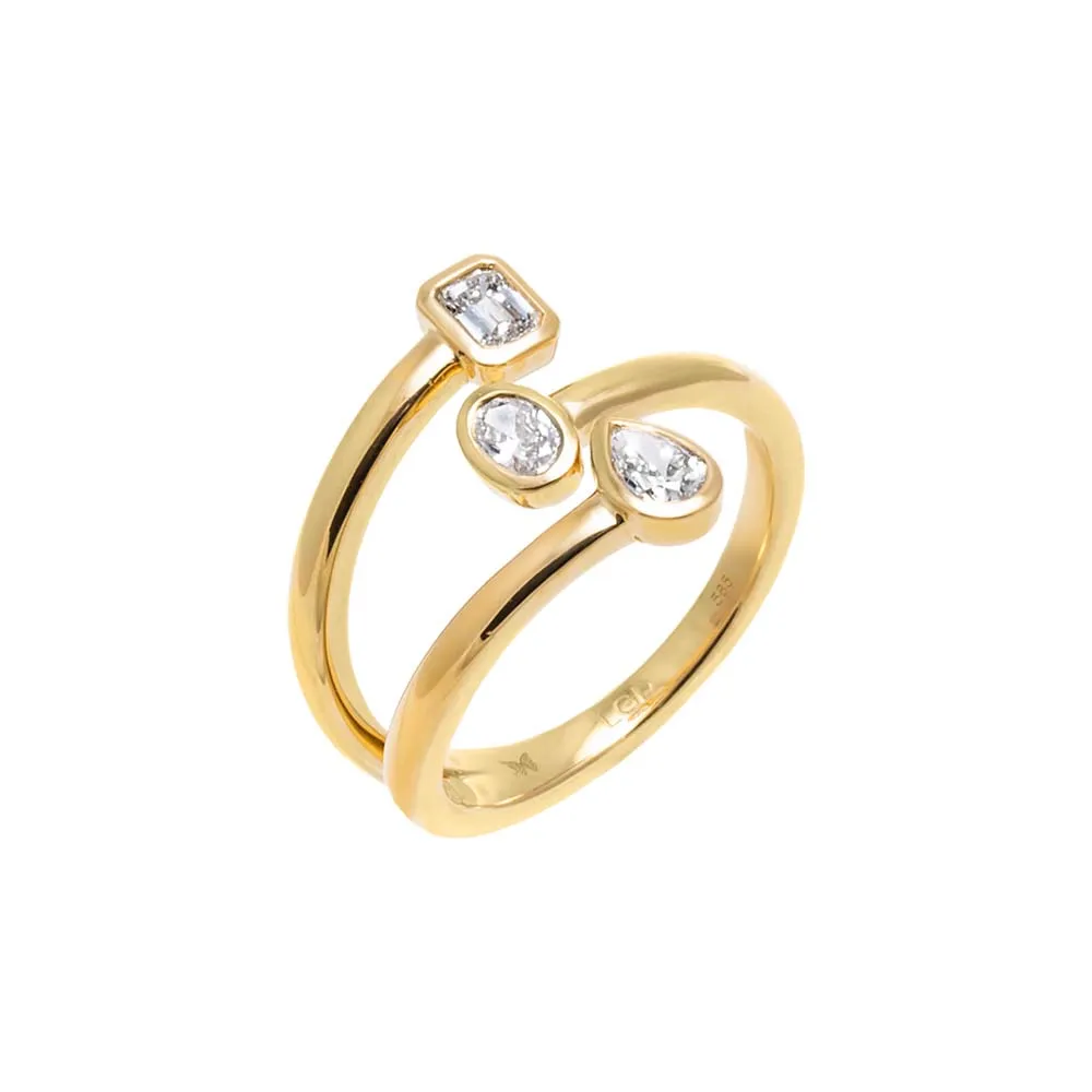 Lab Grown Diamond Pear Multishape Bezel Claw Ring 14K sold by Adina Eden's