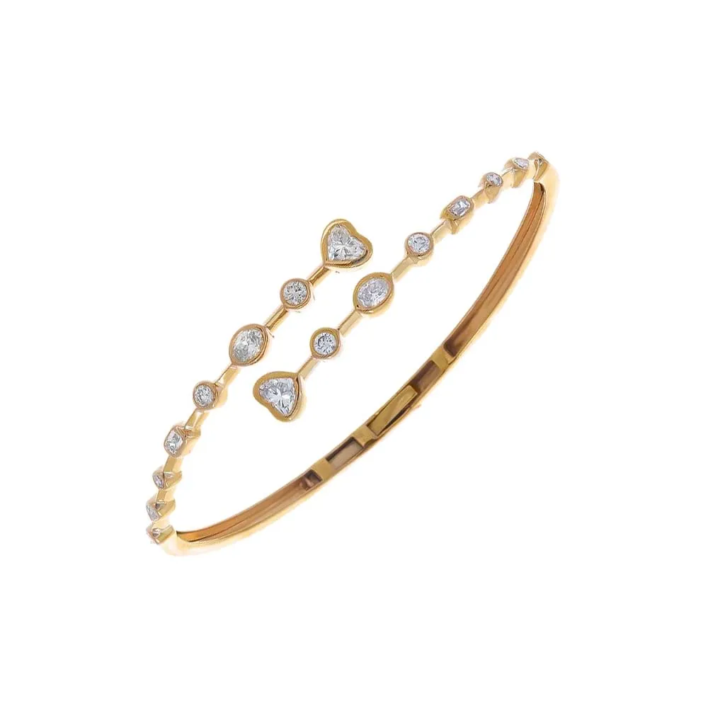 Lab Grown Diamond Heart X Round Bezel Claw Bangle 14K sold by Adina Eden's product image thumbnail 2