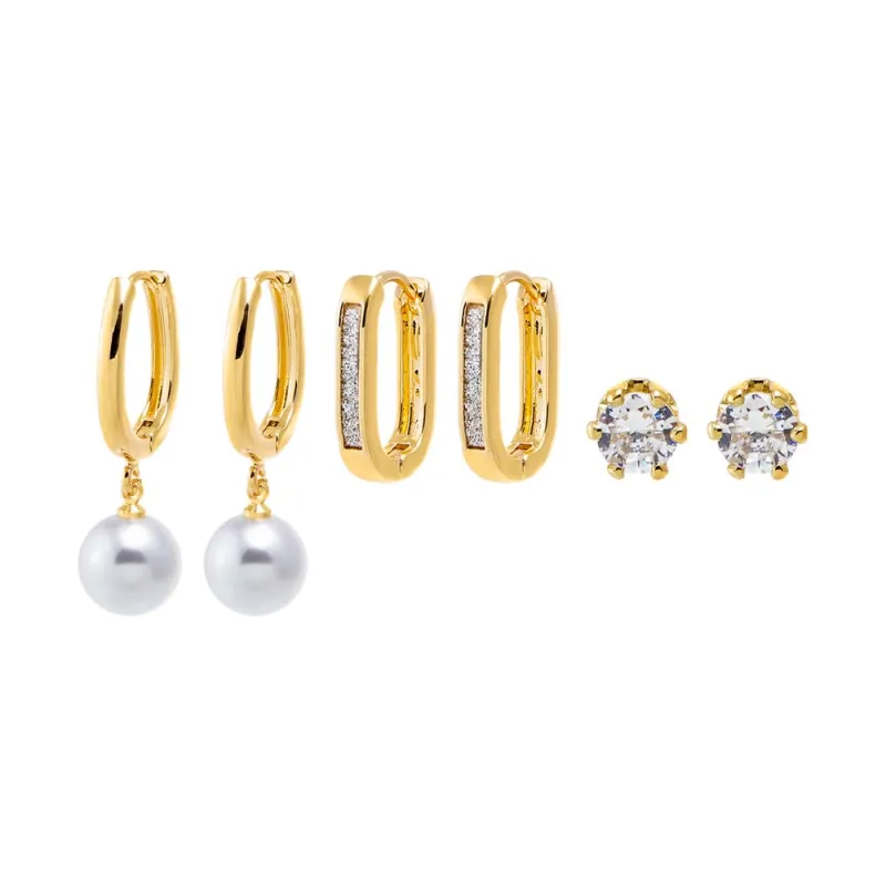 CZ Pave & Pearl Earring Combo Set sold by Adina Eden's