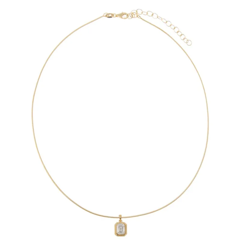 Lab Grown Diamond Emerald Bezel Omega Chain Necklace 14K sold by Adina Eden's