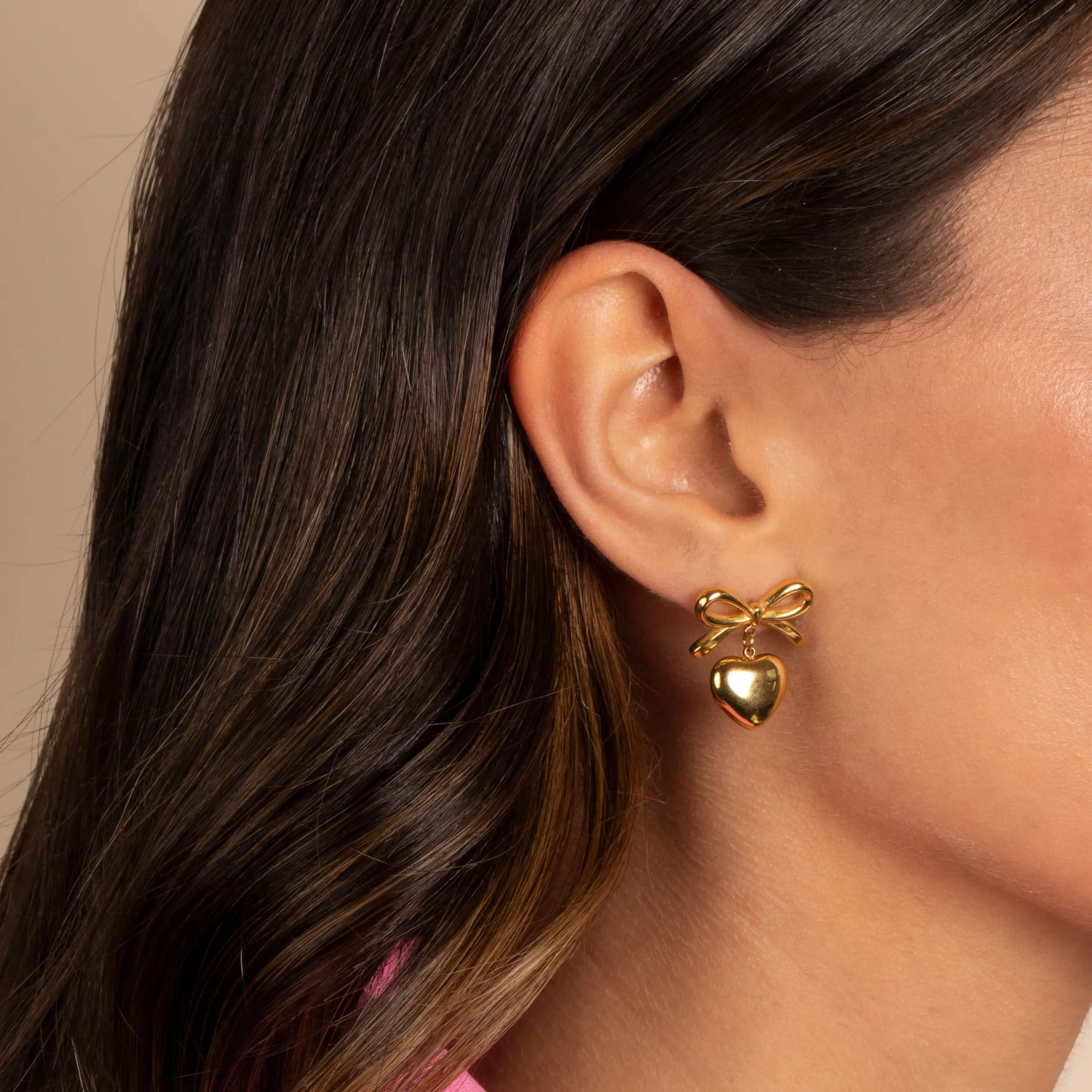 Solid Bow Tie Dangling Heart Stud Earring sold by Adina Eden's product image thumbnail 2