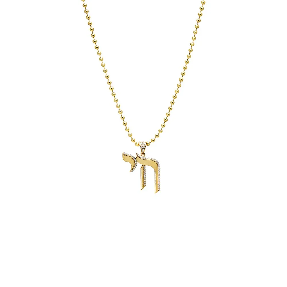 CZ Pave Shape Chai Ball Chain Necklace sold by Adina Eden's