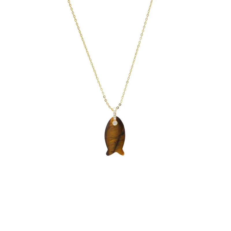 CZ Bezel Eye Natural Stone Fish Pendant Necklace sold by Adina Eden's