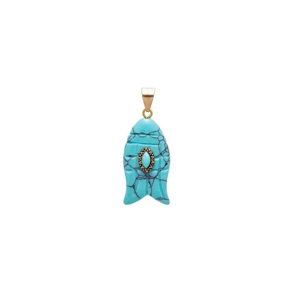 Turquoise Marquise Natural Stone Fish Pendant sold by Adina Eden's product image thumbnail 4