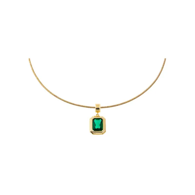 Colored CZ Emerald Bezel Pendant Omega Chain Necklace sold by Adina Eden's