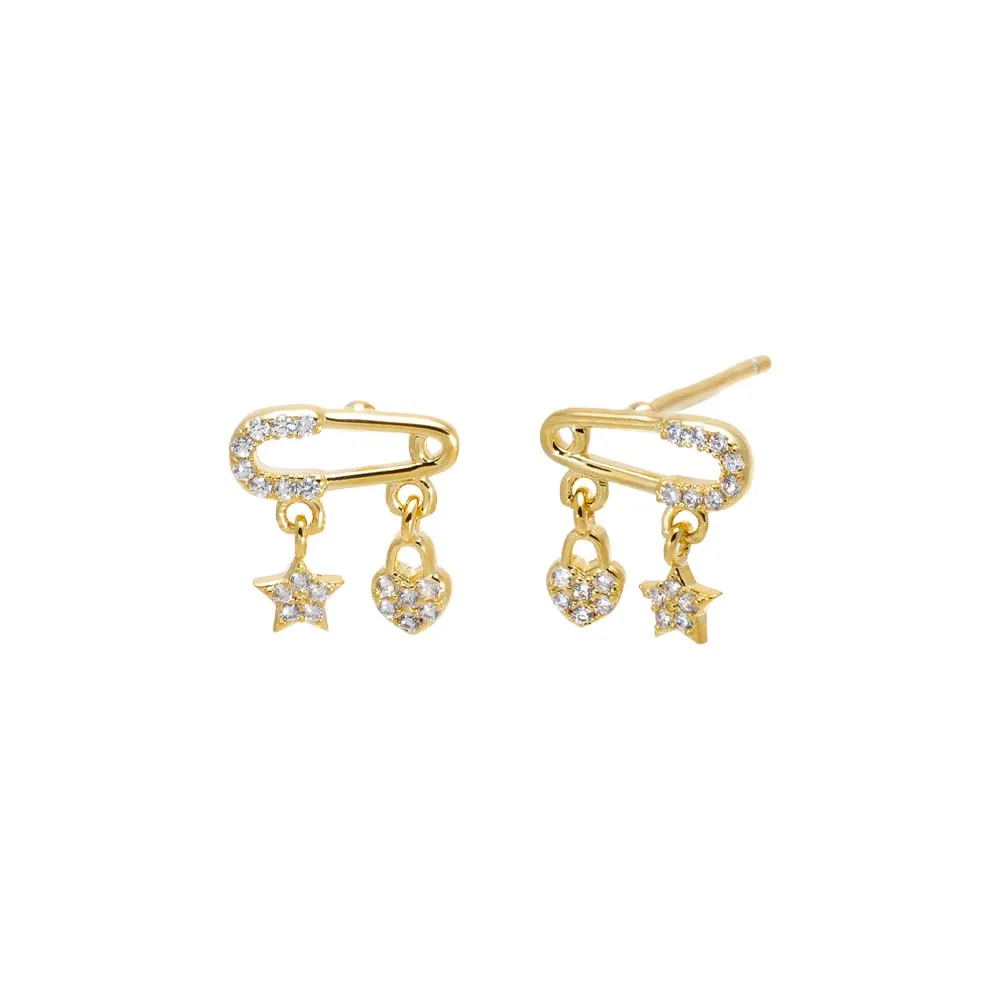 Pave Safety Pin Charm Stud Earring sold by Adina Eden's
