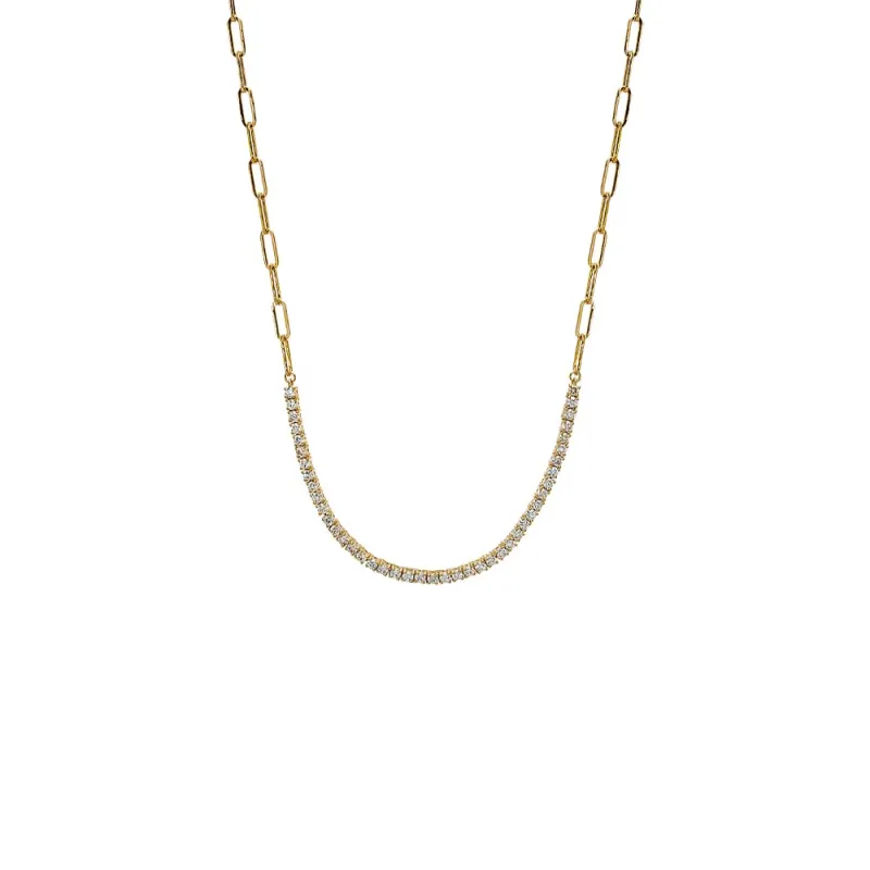 Diamond Half Tennis Paperclip Necklace 14K sold by Adina Eden's